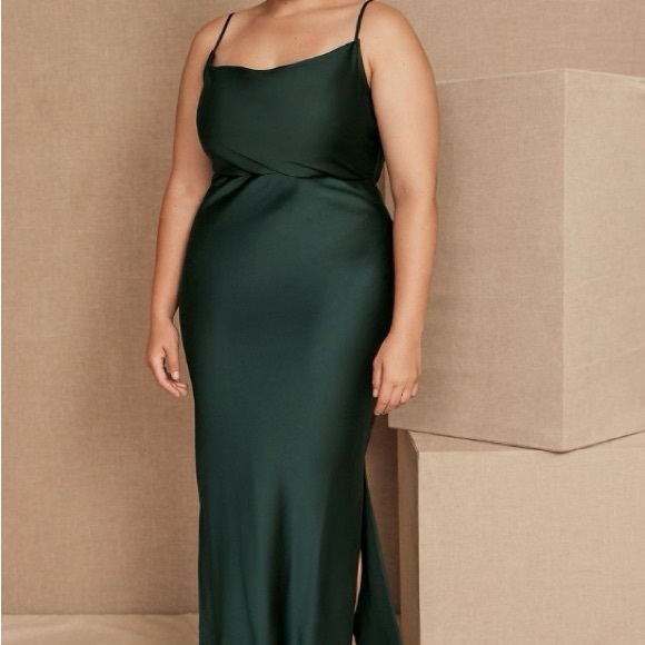 BHLDN Emerald Green Cali Cowl Neck Satin Dress - Picture 3 of 8